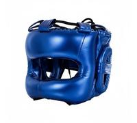 Ronyme Protector de Cabeza de Boxeo Casco Máscara con Refuerzo en Orejas y Amortiguación en Golpes Construcción en PU de una Pieza Adecuado para Gimnasios y Clases, Azul Metálico, L Talla Adulto