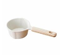 Ronyme Sartén Antiadherente Maifanita con Vertedor y Agarre Seguro de Madera Adecuado para Cocinar Salsas Calentar Leche Hogares Pequeños, Blanco Lechoso, 250ml