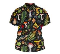 Roobeety Camisa de manga corta para hombre con estampado de setas | Camiseta informal con botones para verano y ocio en estilo natural, Estilo#u01 Negro, L