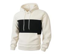 Roobeety Sudadera con capucha para hombre con diseño de bloque de colores, sudadera informal bicolor con bolsillo canguro para ocio y deporte en estilo callejero, Style#h03 Beige, M