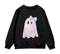 Roobeety Sudadera para niña con estampado de espíritu arcoíris, manga larga, informal, cuello redondo, para otoño y Halloween en un bonito estilo, Estilo#d02 Negro, 3-4 años