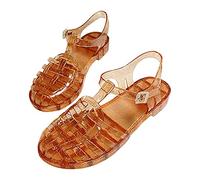 Roobeety Zapatos de jalea para mujer con correa de tobillo ajustable de material de PVC brillante y puntera cerrada para costa rocosa y fiesta nostálgica, Estilo H03 Naranja, 36 EU