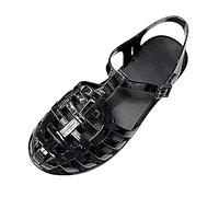 Roobeety Zapatos de jalea para mujer con correa de tobillo ajustable de material de PVC brillante y puntera cerrada para costa rocosa y fiesta nostálgica, Estilo H01 Negro, 36 EU