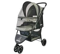 ROODO Cochecito de perro para mascotas para perros pequeños y gatos multifuncional, portátil, plegable, de tres ruedas, cochecito de mascotas (ceniza catiónica)