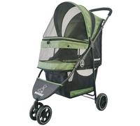ROODO Cochecito para mascotas, cochecito para perros y gatos de 3 ruedas, ligero, plegable, portátil, compacto, adecuado para perros y gatos medianos/pequeños de 30 libras (verde)
