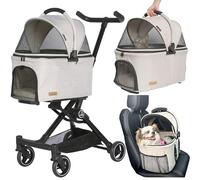 ROODO Cochecito para perros 3 en 1, plegable, ligero, para perros pequeños, cochecito para gatos con transportador desmontable y asiento de coche, el mejor equipo de viaje para mascotas, cochecito