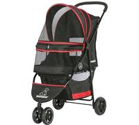 ROODO Escort - Cochecito para mascotas de 3 ruedas para perros y gatos pequeños/medianos, plegable, portátil, negro y rojo