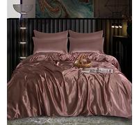 ROOEE Juego de cama completo de satén de seda - 6 piezas - Sábana bajera, funda nórdica y 4 fundas de almohada. Color: rosa pálido Tamaño - Super King size