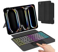 ROOFEI Funda para iPad Pro de 11 pulgadas M4 2024: teclado magnético desmontable con panel táctil | Iluminación de colores de 3 zozos-7 - Diseño inalámbrico alemán QWERTZ para iPad Pro 2024 de 11