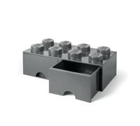 Room Copenhagen LEGO Ladrillo 8 pomos, 2 cajones, caja de almacenaje apilable, 9,4 l, Gris Oscuro, One size