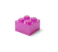 Room Copenhagen LEGO - Ladrillo de almacenamiento con 4 perillas con purpurina, violeta medio, caja de almacenamiento apilable de plástico con tapa para niños y adultos, organizador de escritorio y
