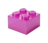 Room Copenhagen LEGO - Ladrillo de almacenamiento con 4 perillas con purpurina, violeta medio, caja de almacenamiento apilable de plástico con tapa para niños y adultos, organizador de escritorio y
