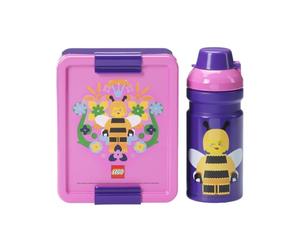 Room Copenhagen LEGO LUNCH SET - Diseño icónico, divertido y funcional, botella de 390 ml y fiambrera para niños y adultos, para comidas de viaje, color morado
