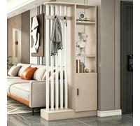 Room Divider with Shelves, Wall Room Divider Bookshelf, Freestanding Wood Privacy Screen with Storage Cabinet, Coat Rack, Privacy Screens for Home Office(Brown+White,80cm/31.5in)