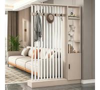 Room Divider with Shelves, Wall Room Divider Bookshelf, Freestanding Wood Privacy Screen with Storage Cabinet, Coat Rack, Privacy Screens for Home Office(Brown+White,140cm/55.1in)
