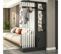 Room Divider with Shelves, Wall Room Divider Bookshelf, Freestanding Wood Privacy Screen with Storage Cabinet, Coat Rack, Privacy Screens for Home Office(Gray+White,100cm/39.4in)