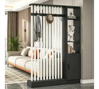 Room Divider with Shelves, Wall Room Divider Bookshelf, Freestanding Wood Privacy Screen with Storage Cabinet, Coat Rack, Privacy Screens for Home Office(Gray+White,140cm/55.1in)