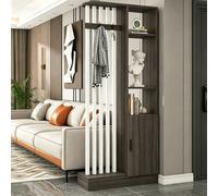Room Divider with Shelves, Wall Room Divider Bookshelf, Freestanding Wood Privacy Screen with Storage Cabinet, Coat Rack, Privacy Screens for Home Office(Natural+White,80cm/31.5in)