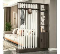 Room Divider with Shelves, Wall Room Divider Bookshelf, Freestanding Wood Privacy Screen with Storage Cabinet, Coat Rack, Privacy Screens for Home Office(Natural+White,140cm/55.1in)