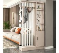 Room Divider with Shelves, Wall Room Divider Bookshelf, Freestanding Wood Privacy Screen with Storage Cabinet, Coat Rack, Privacy Screens for Home Office(Brown+White,100cm/39.4in)