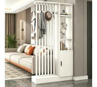Room Divider with Shelves, Wall Room Divider Bookshelf, Freestanding Wood Privacy Screen with Storage Cabinet, Coat Rack, Privacy Screens for Home Office(White+White,100cm/39.4in)