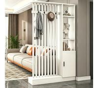 Room Divider with Shelves, Wall Room Divider Bookshelf, Freestanding Wood Privacy Screen with Storage Cabinet, Coat Rack, Privacy Screens for Home Office(White+White,120cm/47.2in)
