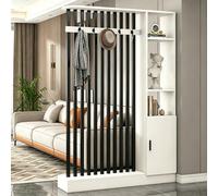 Room Divider with Shelves, Wall Room Divider Bookshelf, Freestanding Wood Privacy Screen with Storage Cabinet, Coat Rack, Privacy Screens for Home Office(White+Black,140cm/55.1in)