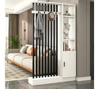 Room Divider with Shelves, Wall Room Divider Bookshelf, Freestanding Wood Privacy Screen with Storage Cabinet, Coat Rack, Privacy Screens for Home Office(White+Black,120cm/47.2in)