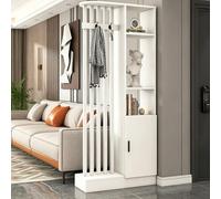 Room Divider with Shelves, Wall Room Divider Bookshelf, Freestanding Wood Privacy Screen with Storage Cabinet, Coat Rack, Privacy Screens for Home Office(White+White,80cm/31.5in)