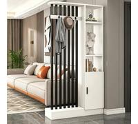 Room Divider with Shelves, Wall Room Divider Bookshelf, Freestanding Wood Privacy Screen with Storage Cabinet, Coat Rack, Privacy Screens for Home Office(White+Black,100cm/39.4in)