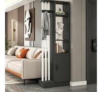 Room Divider with Shelves, Wall Room Divider Bookshelf, Freestanding Wood Privacy Screen with Storage Cabinet, Coat Rack, Privacy Screens for Home Office(Gray+White,60cm/23.6in)