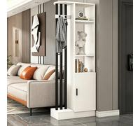 Room Divider with Shelves, Wall Room Divider Bookshelf, Freestanding Wood Privacy Screen with Storage Cabinet, Coat Rack, Privacy Screens for Home Office(White+Black,60cm/23.6in)
