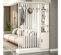 Room Divider with Shelves, Wall Room Divider Bookshelf, Freestanding Wood Privacy Screen with Storage Cabinet, Coat Rack, Privacy Screens for Home Office(White+White,140cm/55.1in)