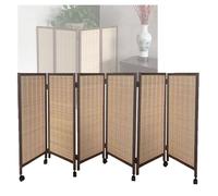 Room Dividers Panels, 3/4/5/6/7/8 Panel Short Room Divider,Movable Privacy Screen With Pulleys,Foldable Bamboo Blackout Decorative Partition For Home School Kindergarten,Brown-100X40Cm-6 Panels