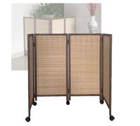 Room Dividers Panels, 3/4/5/6/7/8 Panel Short Room Divider,Movable Privacy Screen With Pulleys,Foldable Bamboo Blackout Decorative Partition For Home School Kindergarten,Brown-120X40Cm-4 Panels
