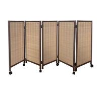 Room Dividers Panels, Short Room Divider,Freestanding Foldable Privacy Screen,Movable Decorative Partition With Pulleys,For Home Office Kindergarten,4/5/6/7/8 Panel,Brown,Brown-100X40Cm-5 Panels