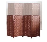 Room Dividers Panels, Short Room Divider,Freestanding Portable Decorative Partition,Foldable Rattan Privacy Screen,For Study Room Office Dormitory Apartment Kindergarten,Wine Red-100X40Cm-4 Panels