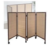 Room Dividers Panels, Short Room Partition,Movable Privacy Partition With Pulleys,3/4/5/6/7/8 Panel Bamboo Woven Light Blackout Foldable Small Screen,For Home Kindergarte,Brown-100X40Cm-4 Panels