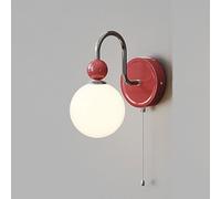 Room Wall Light Fixture Globe Glass Wall Sconce Nordic Cream Paint Wall Mount Lamp In Red/Cream Finish, E27 Creative Home Decor Lighting Fixture For Bedroom Living Roo