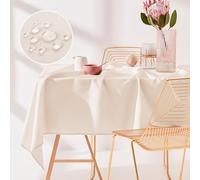 ROOM99 Aura - Mantel Antimanchas, 140 x 260 cm, Lavable, Impermeable, repele la Suciedad, poliéster, Rectangular, decoración para Banquetes para Todo el año, Color Crema