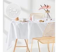 ROOM99 Aura Mantel de 140 x 300 cm, Antimanchas, Lavable, Impermeable, Antimanchas, de poliéster, Rectangular, decoración para Banquetes para Todo el año, Color Blanco