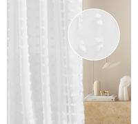 ROOM99 Cortina con Ojales Casablanca, 300 x 250 cm de Ancho x Alto para salón, Transparente, Moderna, para salón, Dormitorio, Color Blanco, Pompones, 1 Unidad