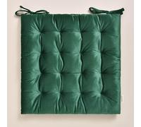ROOM99 Nova Cojín para Silla, 40 x 40 x 4,5 cm, cojín de Asiento con Cintas, cojín Decorativo para Silla, Suelo, Exterior, Interior, salón, Terciopelo, Color Verde Oscuro, 1 Unidad