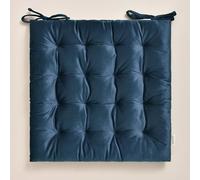 ROOM99 Nova Cojín para Silla, 40 x 40 x 4,5 cm, cojín de Asiento con Cintas, cojín Decorativo para Silla, Suelo, Exterior, Interior, salón, Terciopelo, Color Azul Oscuro, 1 Unidad