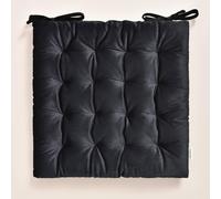 ROOM99 Nova Cojín para Silla, 40 x 40 x 4,5 cm, cojín de Asiento con Cintas, cojín Decorativo para Silla, Suelo, Exterior, Interior, salón, Terciopelo, Negro, 1 Unidad