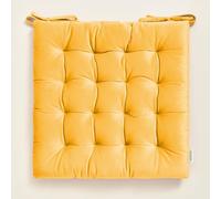 ROOM99 Nova Cojín para Silla, 40 x 40 x 4,5 cm, cojín de Asiento con Cintas, cojín Decorativo para Silla, Suelo, Exterior, Interior, salón, Terciopelo, Mostaza, 1 Unidad