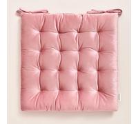 ROOM99 Nova Cojín para Silla, 40 x 40 x 4,5 cm, cojín de Asiento con Cintas, cojín Decorativo para Silla, Suelo, Exterior, Interior, salón, Terciopelo, Rosa, 1 Unidad