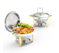 Roomark 4,8L Paquete de autoservicio de Olla Caliente, Calentador/Bandeja de Catering de Olla Caliente Redonda, para Fiestas de Catering y Bodas, 2Pack