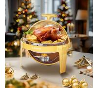Roomark 6L Buffet Chafing Dish Set, Redondo Calentadores de Alimentos de Acero Inoxidable,Calentadores de Comida para Buffet, Servidor de Buffet para Bodas,Catering y Fiestas, Oro