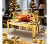Roomark 9L Calentador Buffet Chafing Dish Set, Calentadores de Alimentos de Acero Inoxidable,Calentador de Comida para Buffet, Servidor de Buffet para Bodas,Catering y Fiestas, Oro